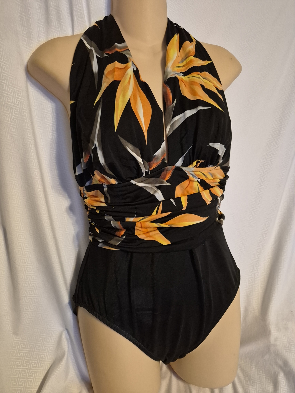Magicsuit Yves Zooloo Halter Black Orange Printed One Piece Swimsuit Size 10